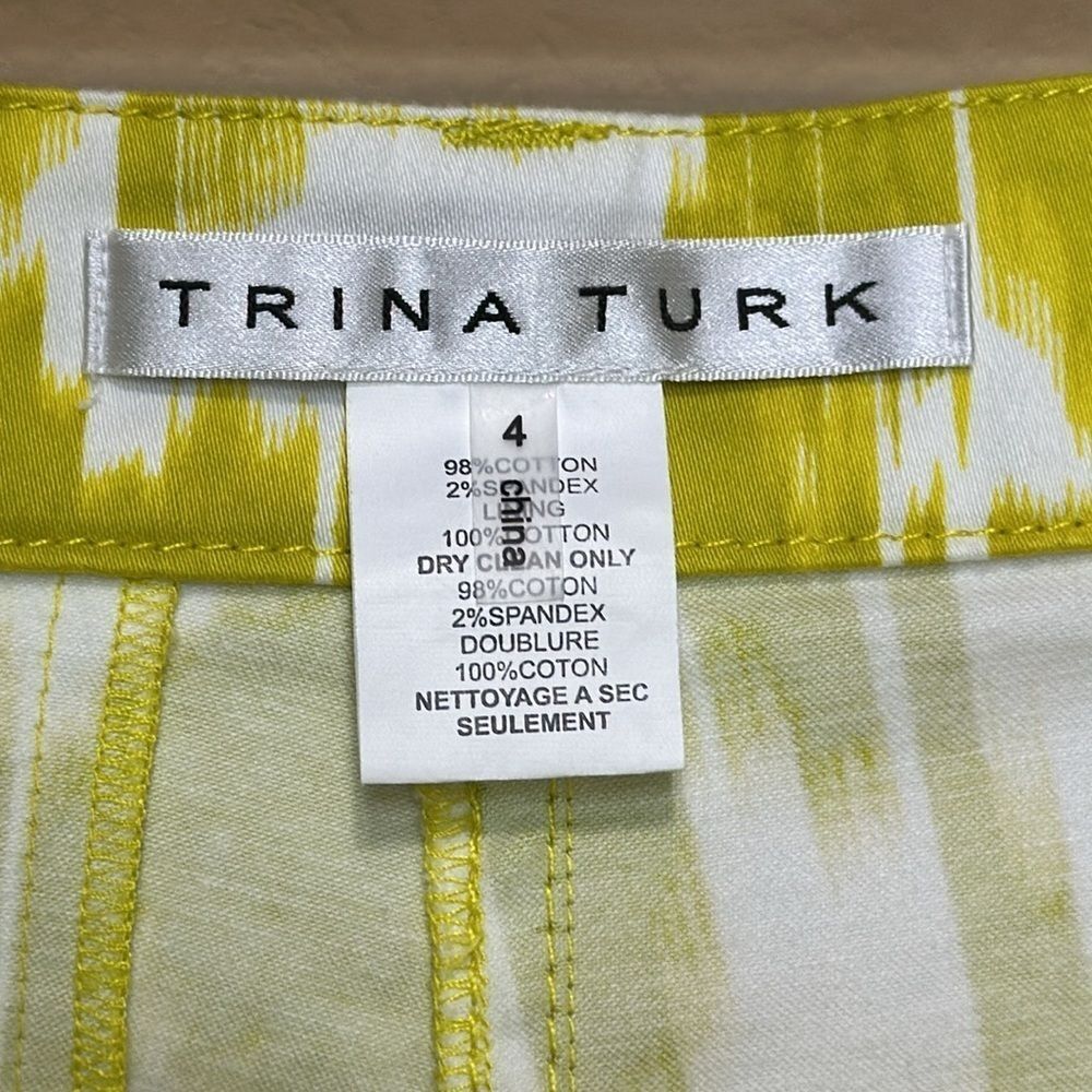 Trina Turk Resort Shorts Yellow White Ikat Abstract Size 4 Coastal Resort - Picture 6 of 10